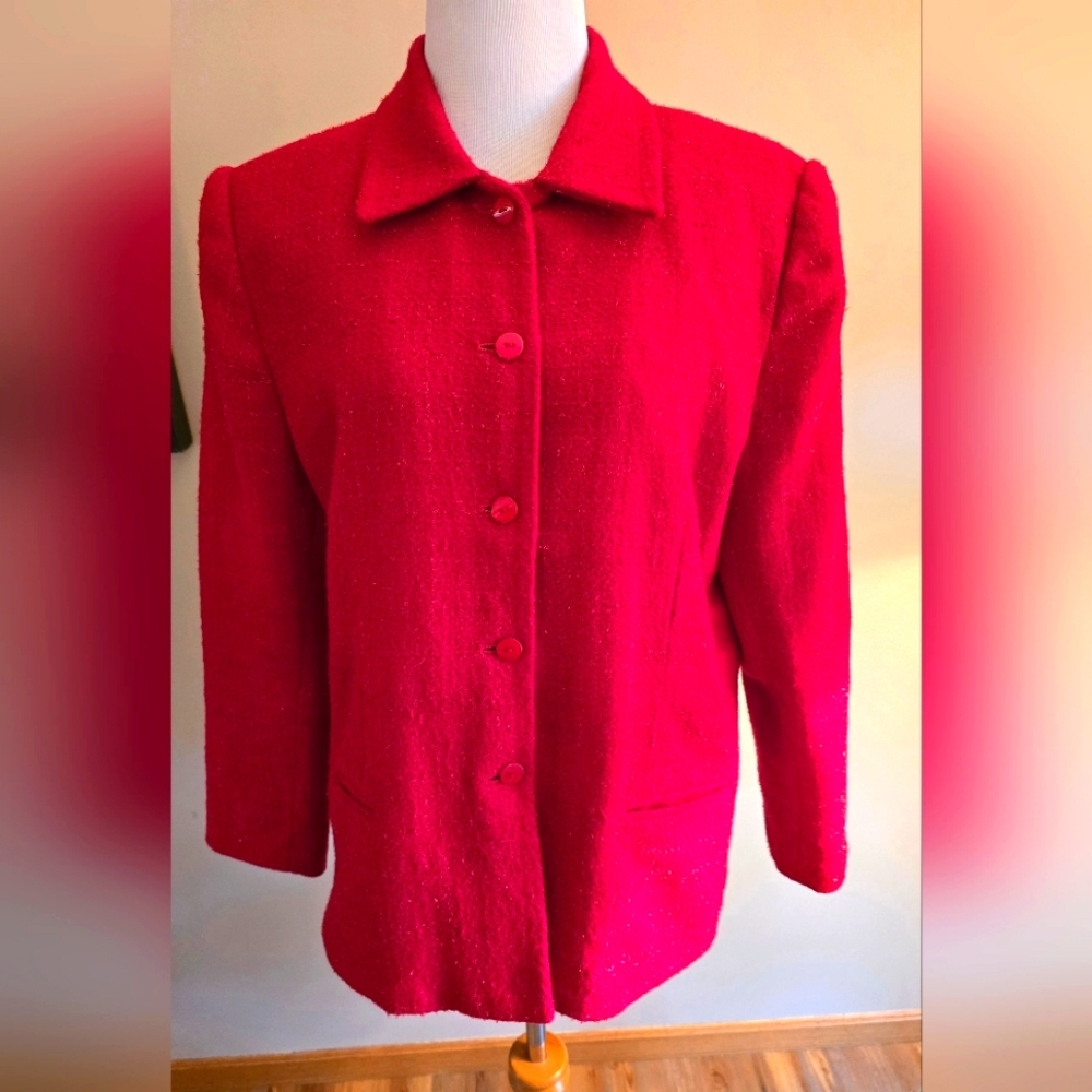 Sag Harbor Blazer Womens Size 16 Red Holiday Party Work Office Casual Metallic